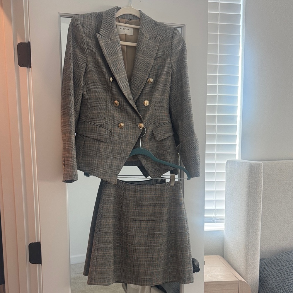 Aritzia Gray Plaid Blazer and Skirt Set